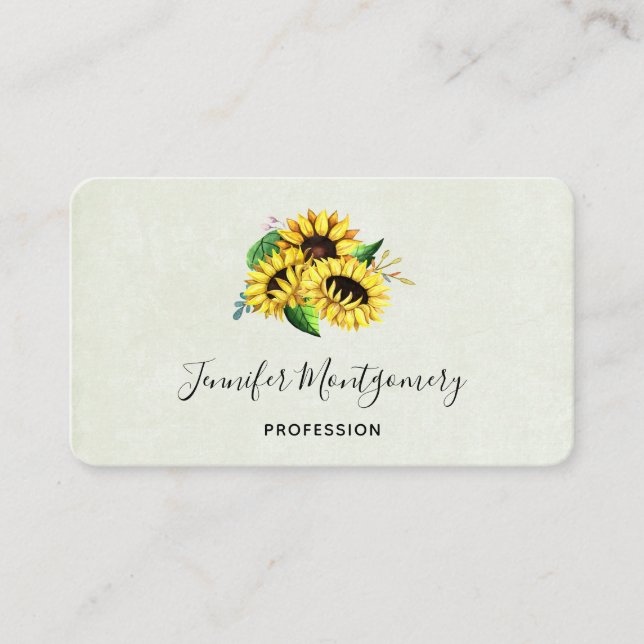 Yellow Sunflower Bouquet in Watercolor Business Card (Front)