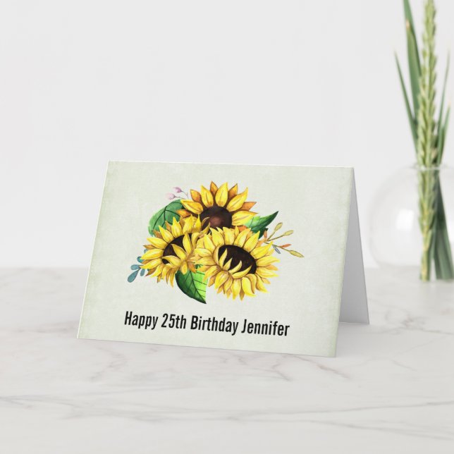 Yellow Sunflower Bouquet in Watercolor Card (Front)