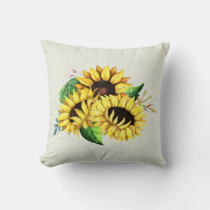 Yellow Sunflower Bouquet in Watercolor Cushion