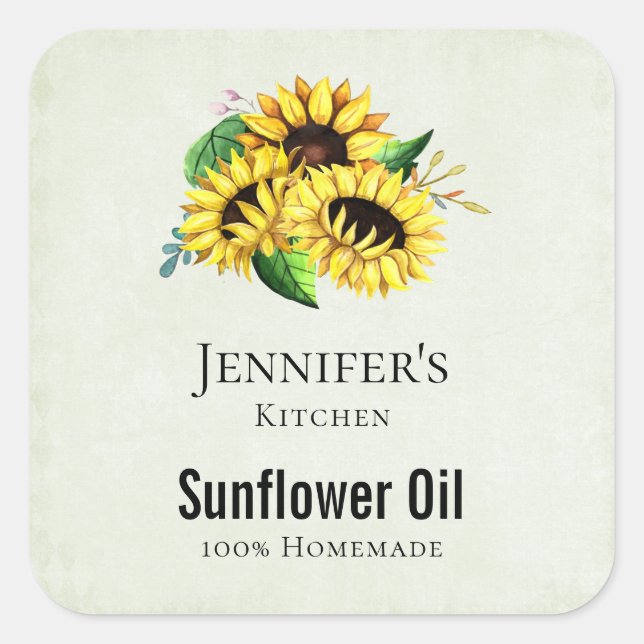 Yellow Sunflower Bouquet in Watercolor Kitchen Square Sticker (Front)