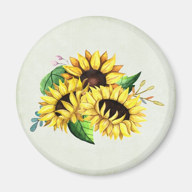 Yellow Sunflower Bouquet in Watercolor Magnet (Front)