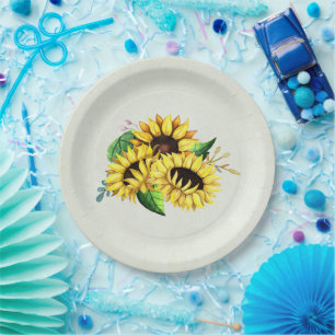 Yellow Sunflower Bouquet in Watercolor Paper Plate