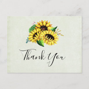 Yellow Sunflower Bouquet in Watercolor Postcard