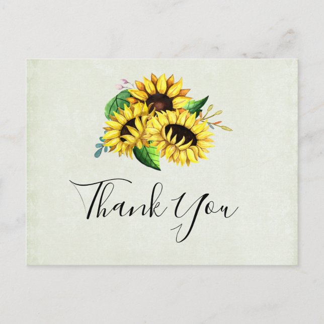 Yellow Sunflower Bouquet in Watercolor Postcard (Front)