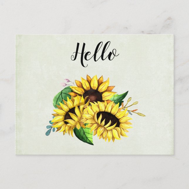  Yellow Sunflower Bouquet in Watercolor Postcard (Front)