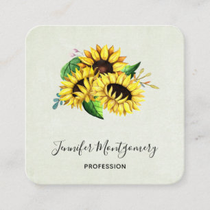 Yellow Sunflower Bouquet in Watercolor Square Business Card
