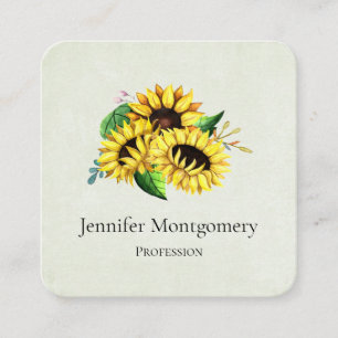 Yellow Sunflower Bouquet in Watercolor Square Business Card