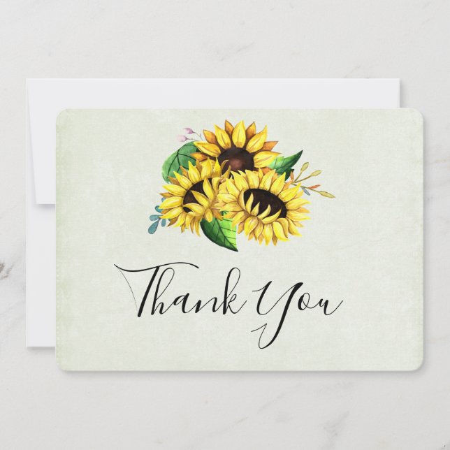 Yellow Sunflower Bouquet in Watercolor Thank You Card (Front)