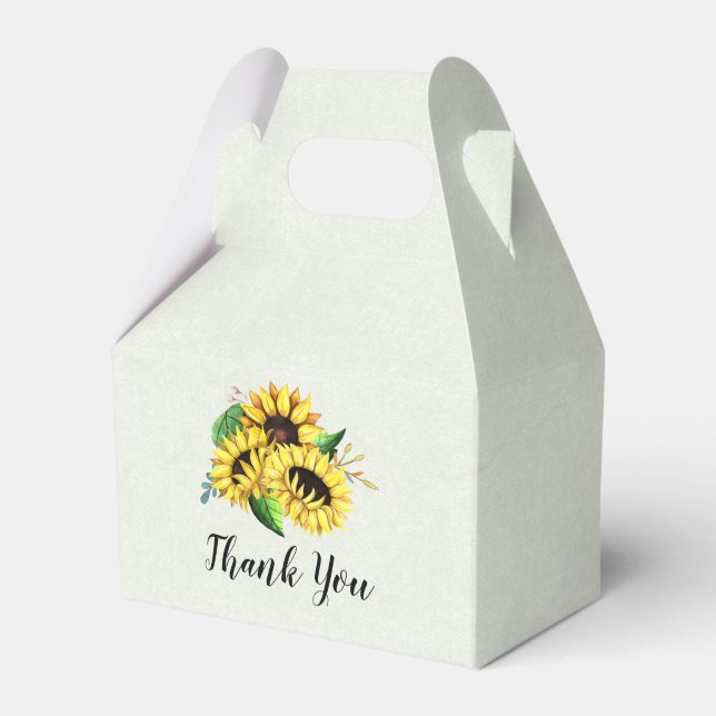  Yellow Sunflower Bouquet in Watercolor Thank You Favour Box (Front Side)