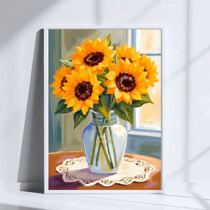 Yellow Sunflower Bouquet Watercolor Floral Art Poster