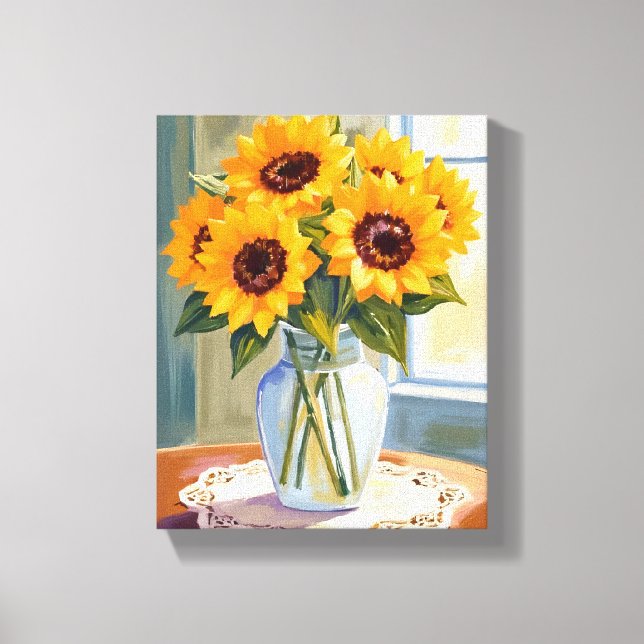 Yellow Sunflower Bouquet Watercolor Floral Canvas Print (Front)