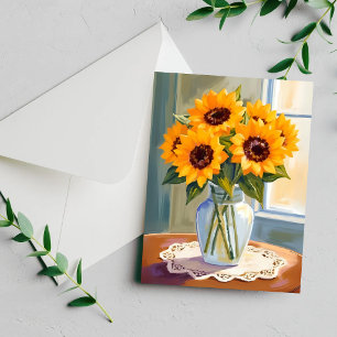 Yellow Sunflower Bouquet Watercolor Floral Card