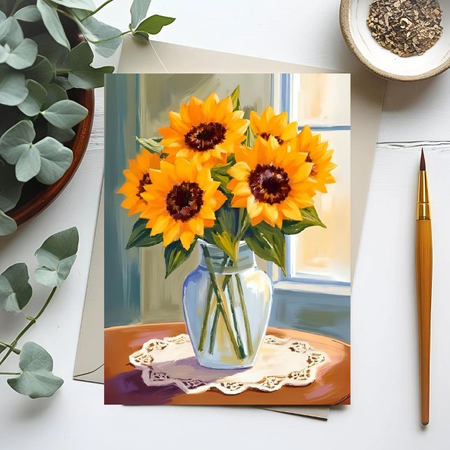 Yellow Sunflower Bouquet Watercolor Floral Card (Creator Uploaded)