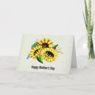 Yellow Sunflower Bouquet Watercolor Mother's Day Card