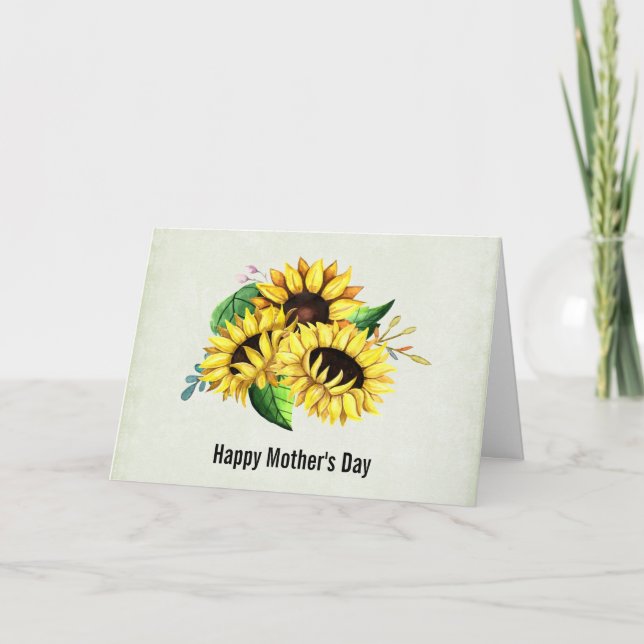 Yellow Sunflower Bouquet Watercolor Mother's Day Card (Front)