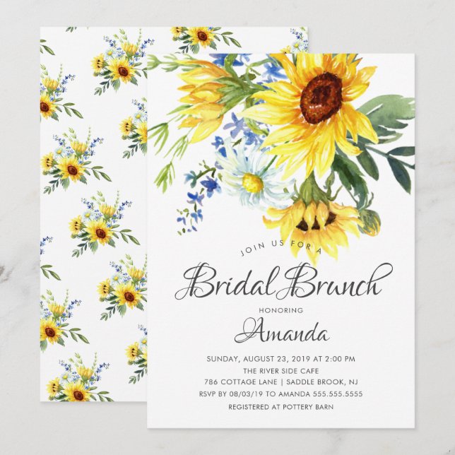 Yellow Sunflower Bridal Shower Brunch Invitation (Front/Back)