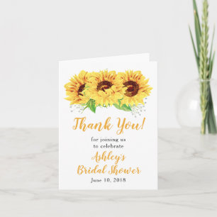 Yellow Sunflower Bridal Shower Thank You Card