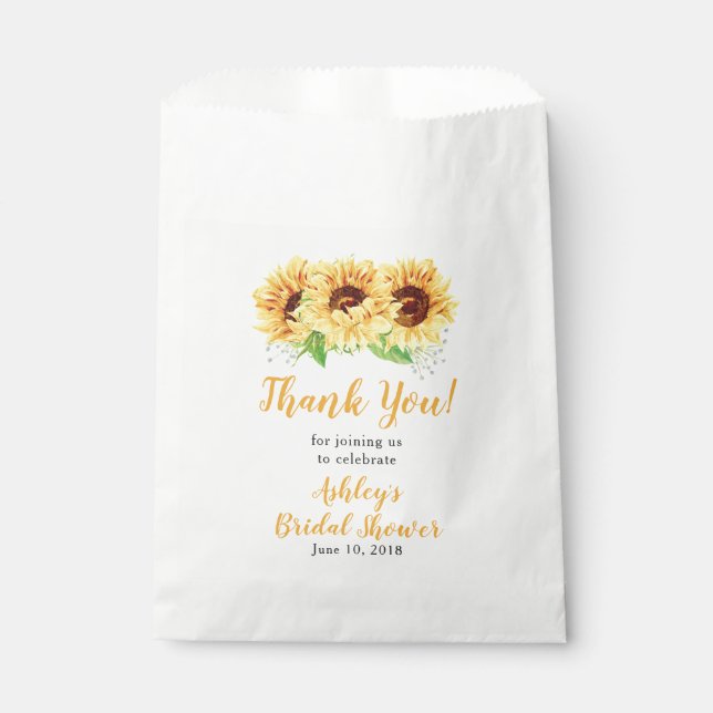 Yellow Sunflower Bridal Shower Thank You Favour Bags (Front)