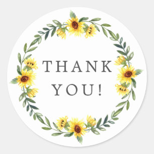 Yellow Sunflower Bridal Shower Thank You Favour Classic Round Sticker