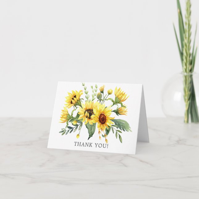 Yellow Sunflower Bridal Shower Thank You Note Card (Front)