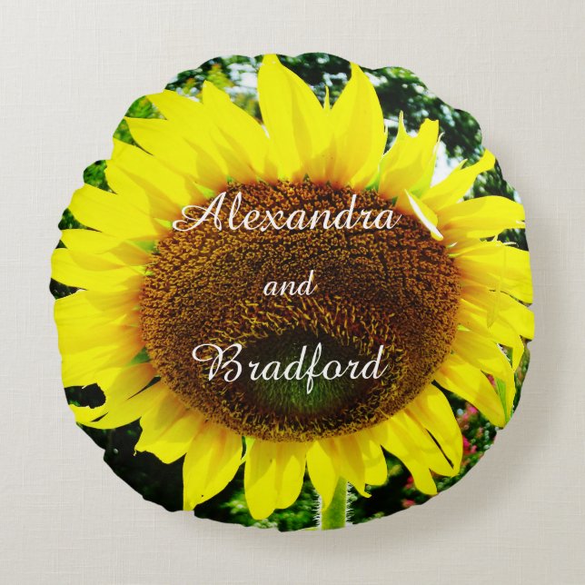 Yellow Sunflower, bride groom customised wedding Round Cushion (Front)