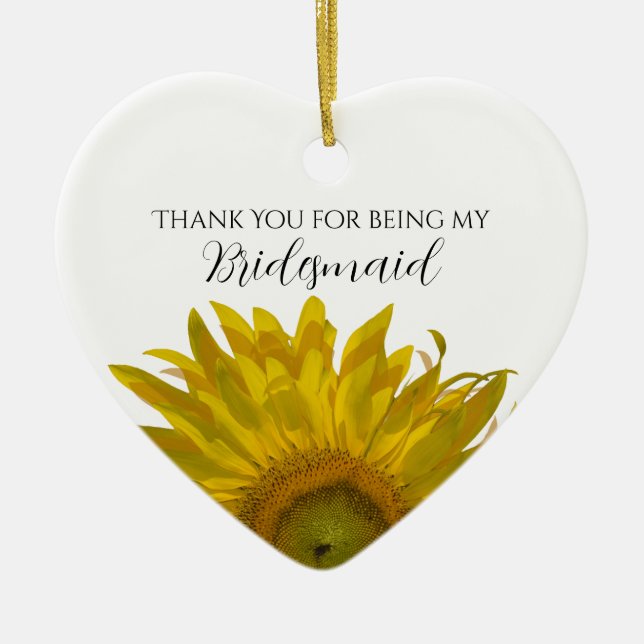 Yellow Sunflower Bridesmaid Thank You Ceramic Tree Decoration (Front)