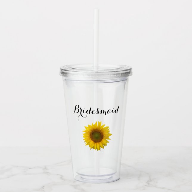 Yellow Sunflower Bridesmaid Wedding Acrylic Tumbler (Front)