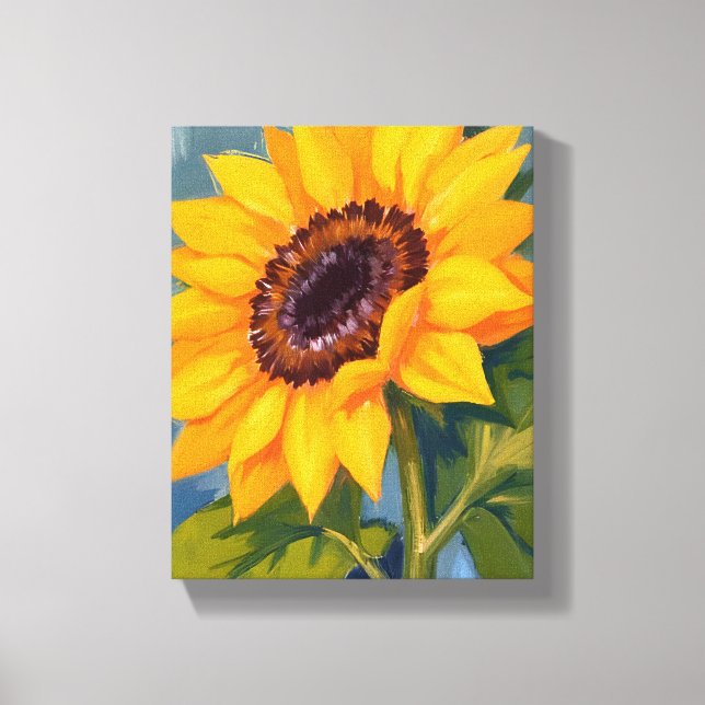 Yellow Sunflower Bright Watercolor Floral Canvas Print (Front)