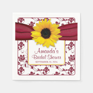 Yellow Sunflower Burgundy Personalised Wedding Napkin