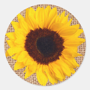 Yellow Sunflower Burlap Sticker Envelope Seal