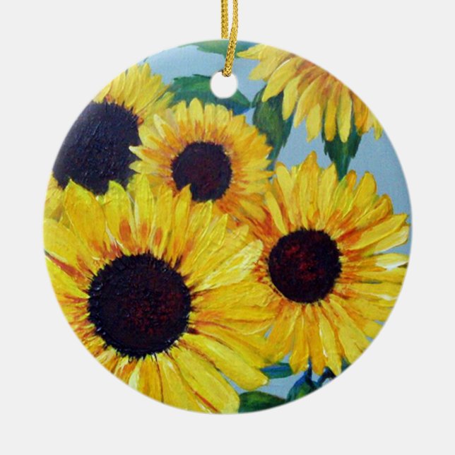 Yellow Sunflower Ceramic Tree Decoration (Front)