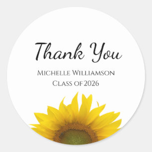 Yellow Sunflower Class of 2024 Graduate Thank You Classic Round Sticker