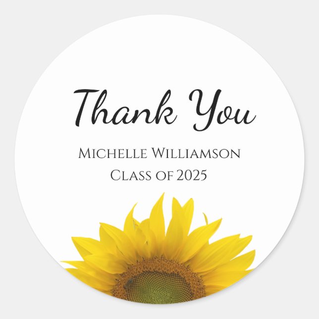 Yellow Sunflower Class of 2024 Graduate Thank You Classic Round Sticker (Front)