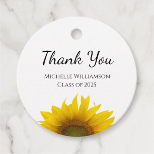Yellow Sunflower Class of 2025 Graduate Thank You Favour Tags
