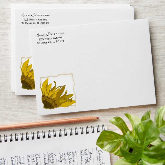 Yellow Sunflower Corner Envelopes (Stacked)