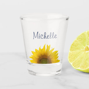 Yellow Sunflower Country Floral Personalised  Shot Glass