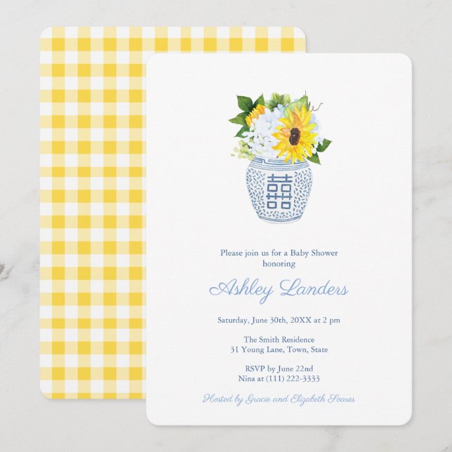 Yellow Sunflower Country Kitchen Baby Shower Party Invitation (Front/Back)