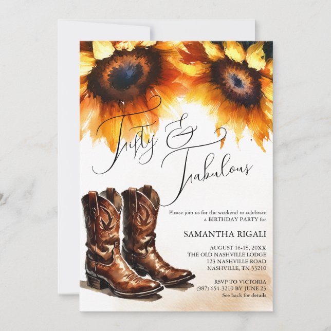 Yellow Sunflower Cowboy Boots 50th Birthday Invitation (Front)