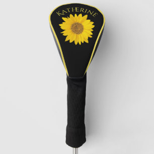 Yellow Sunflower Custom Name Black Golf Head Cover