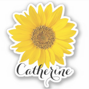 Yellow Sunflower Custom Name Contour Sticker