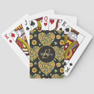 Yellow Sunflower customise name and initial  Playing Cards