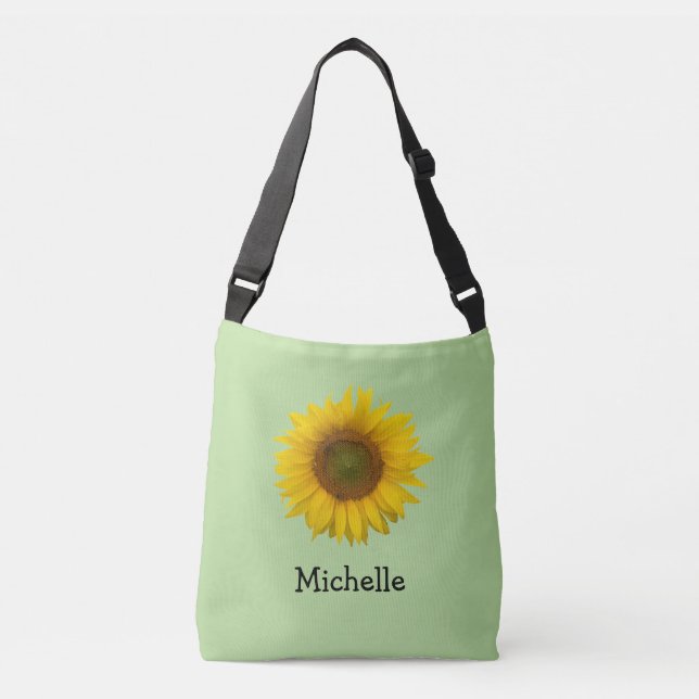 Yellow Sunflower Cute Custom Green Crossbody Bag (Front)