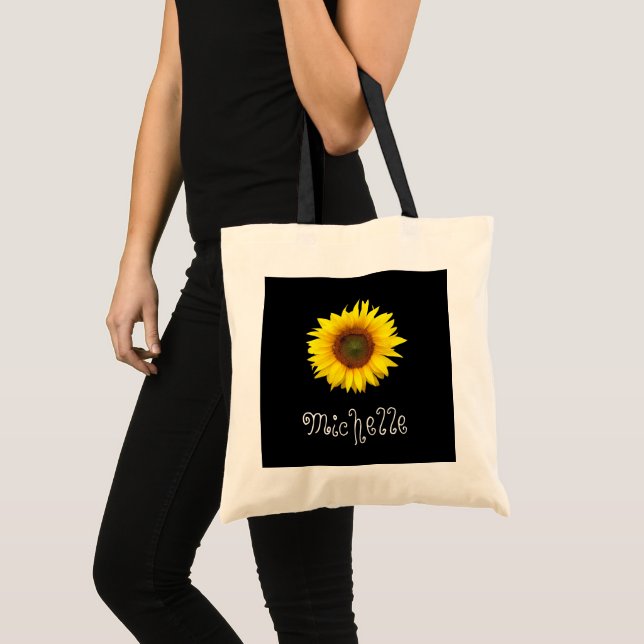 Yellow Sunflower Cute Floral Black Personalized To Tote Bag (Front (Product))