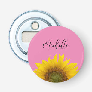 Yellow Sunflower Cute Personalised Pink Bottle Opener