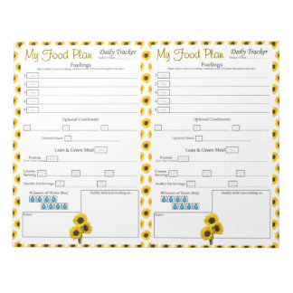 Yellow Sunflower Daily 6 Meal Food Journal Notepad