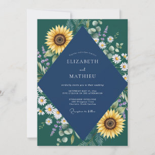 Yellow Sunflower Daisy Eucalyptus Wedding Invitation