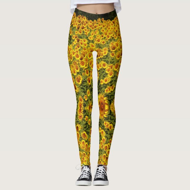 Yellow Sunflower Design Yoga Pants (Front)