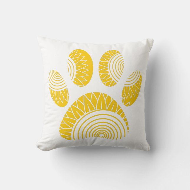 Yellow Sunflower Dog Paw Print Cushion (Front)