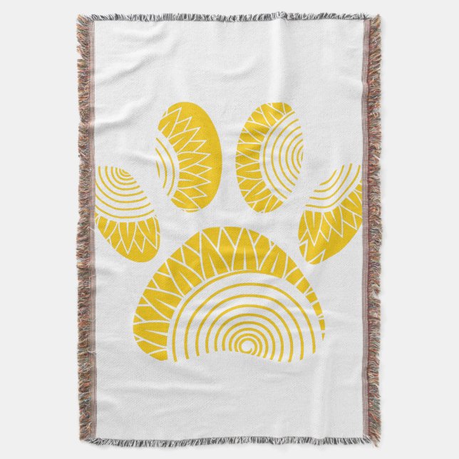 Yellow Sunflower Dog Paw Print Throw Blanket (Front Vertical)