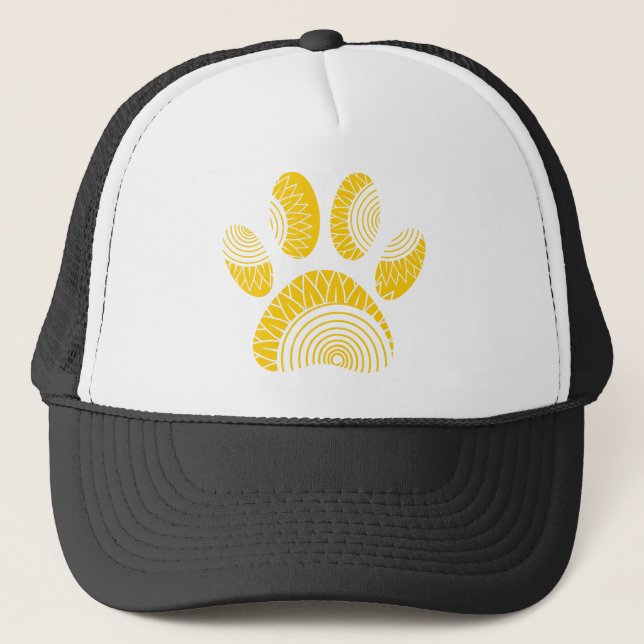 Yellow Sunflower Dog Paw Print Trucker Hat (Front)